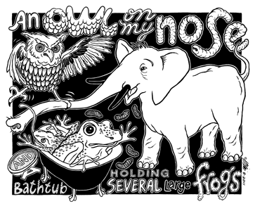 An Owl on my Nose and a Bathtub Holding Several Large Frogs